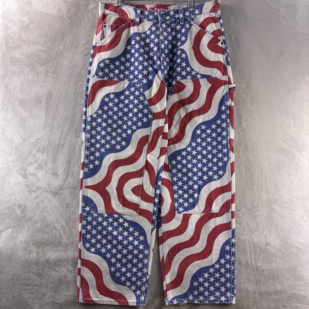 Supreme Flag Double Knee Painter Jeans Mens Size 34 Colored SS26 Canvas